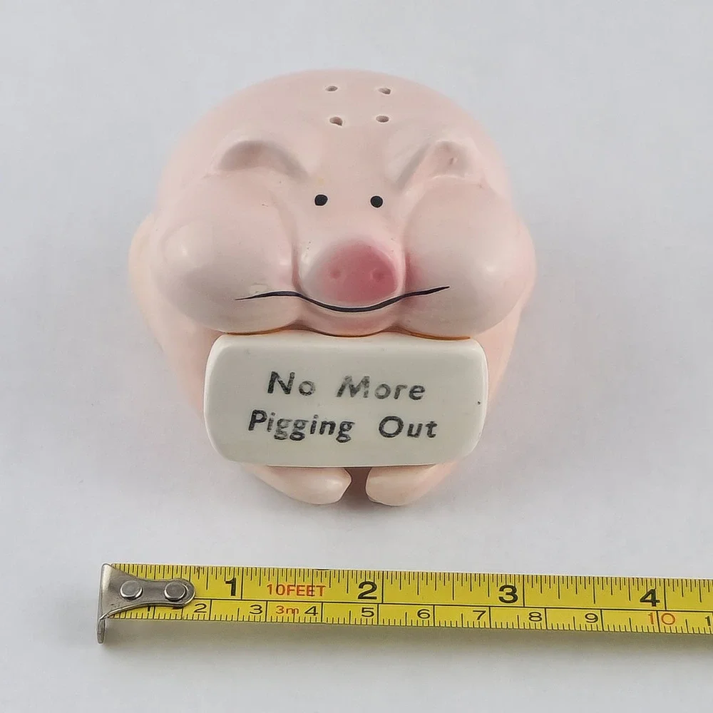 Vintage Pink Piggy No More Pigging Out Pepper Shaker Ceramic Novelty Pig Taiwan